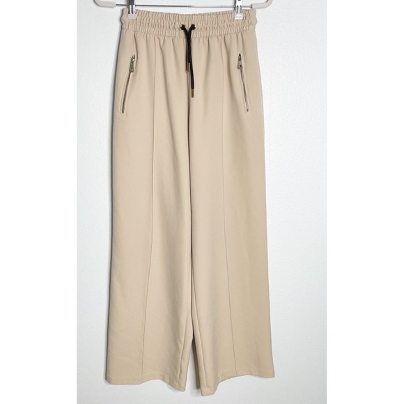 Zara Pants Women Medium Beige Wide Legs Pants Zipper Pockets Gorpcore - Picture 1 of 3
